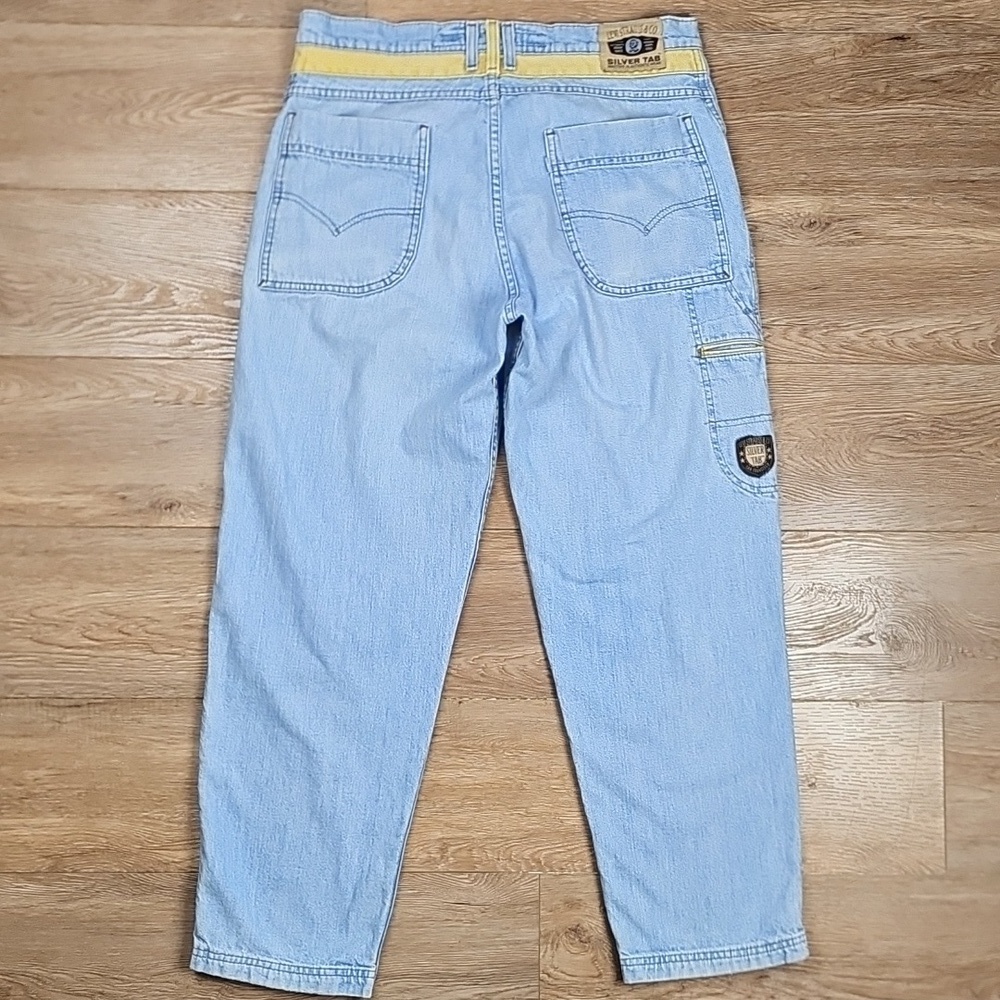 Vintage 90s Levi's Silver Tab 549 Baggy Fit Light Wash Yellow Contrast Trim Jean - Picture 7 of 16